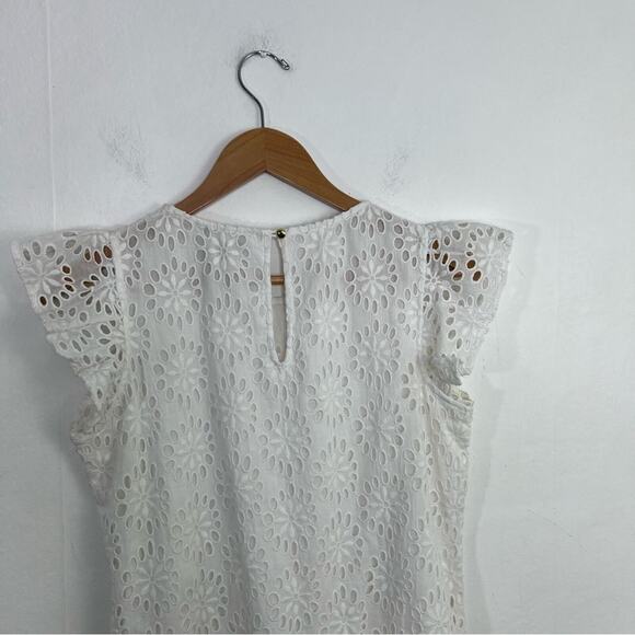 Sail to Sable White Floral Eyelet Flutter Sleeves Shift Dress Size XS - Picture 8 of 11